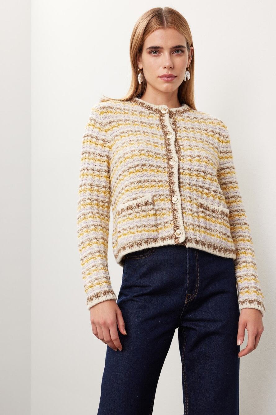 ba&sh Bill Button Front Cropped Tweed Knit Wool Blend Cardigan Sweater Size XS